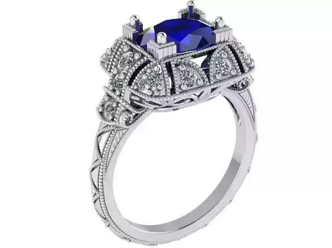 Oval Stone Fashion Milgrain Ring 0265