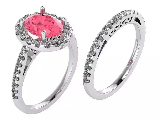 Oval Stone Halo Ring With Band 0267