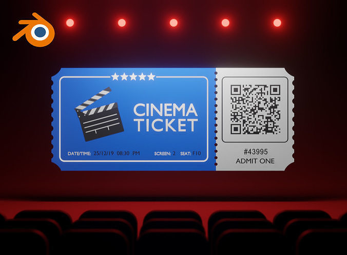 3D Cinema ticket template for Blender Eevvee 3D model