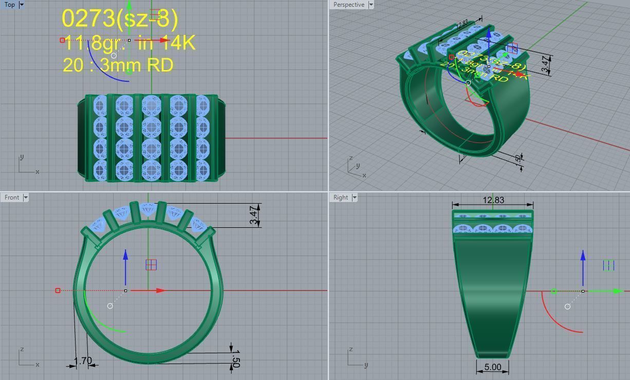 Parallel Line Diamond Wide Ring 0273 3D print model_4