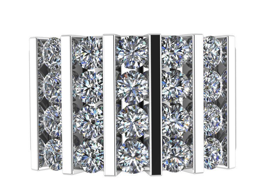 Parallel Line Diamond Wide Ring 0273 3D print model_2