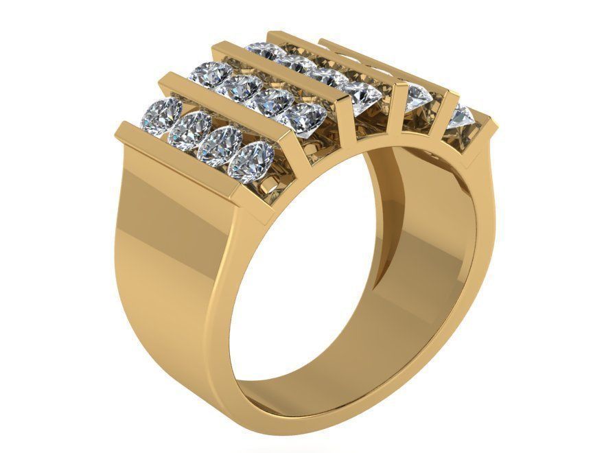 Parallel Line Diamond Wide Ring 0273 3D print model_1