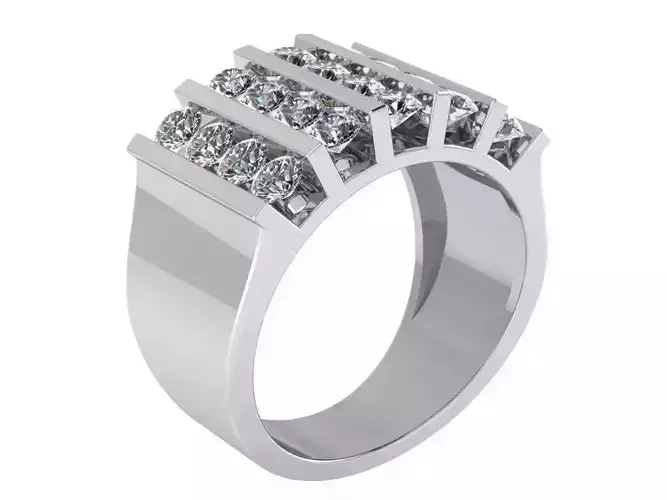 Parallel Line Diamond Wide Ring 0273