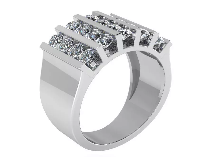 Parallel Line Diamond Wide Ring 0273 3D print model_0