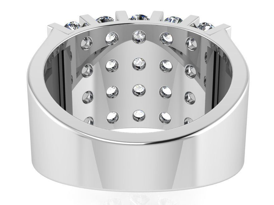 Parallel Line Diamond Wide Ring 0273 3D print model_3