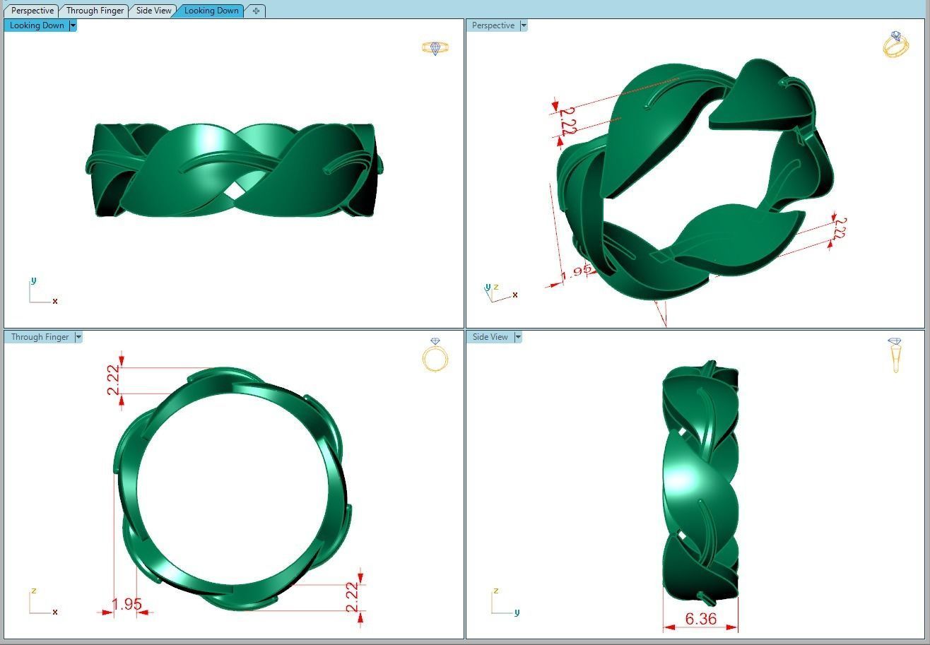 Ring310 gold ring with leaves 3D print model_5