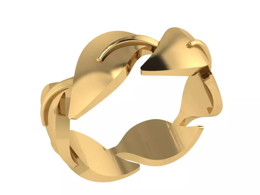 Ring310 gold ring with leaves 3D print model_0