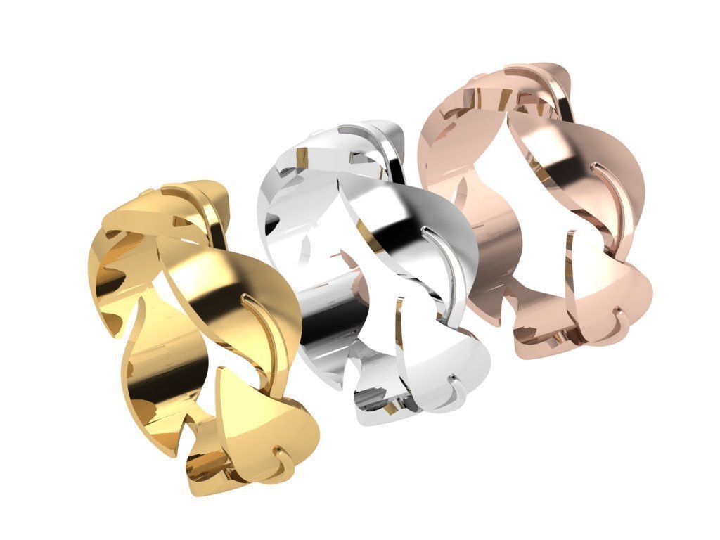 Ring310 gold ring with leaves 3D print model_4