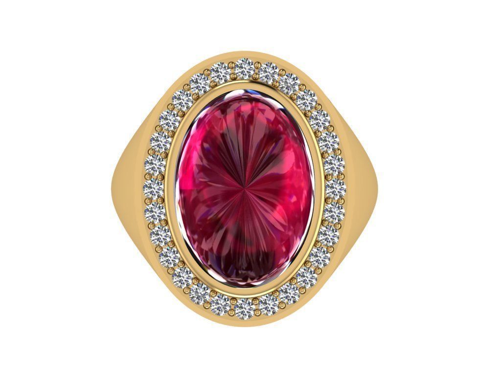 Ring313 gold ring with ruby stone and diamonds 3D print model_1