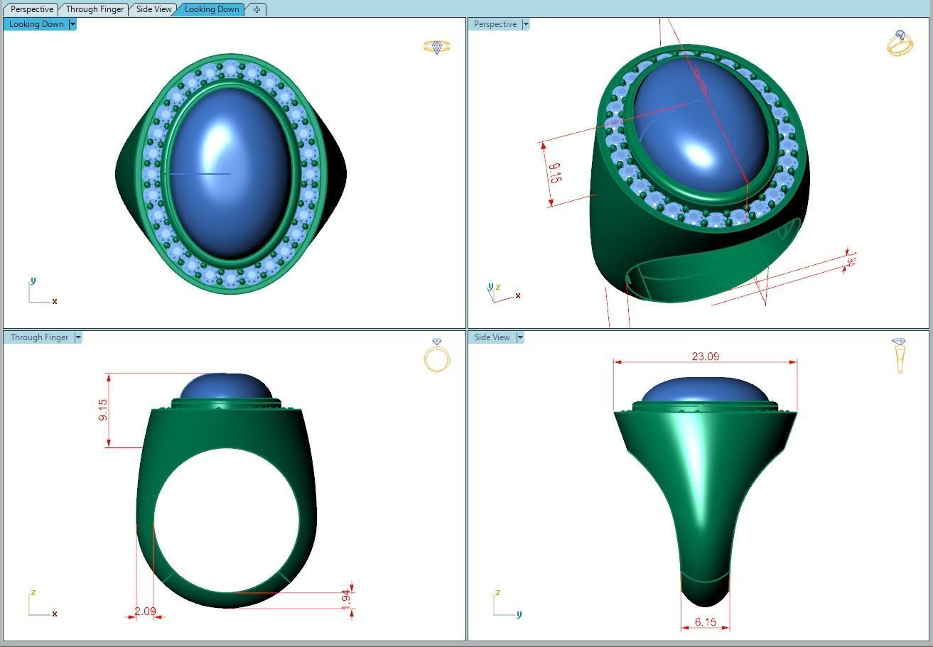 Ring313 gold ring with ruby stone and diamonds 3D print model_4