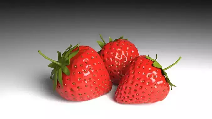 Strawberry 3D model three strawberries