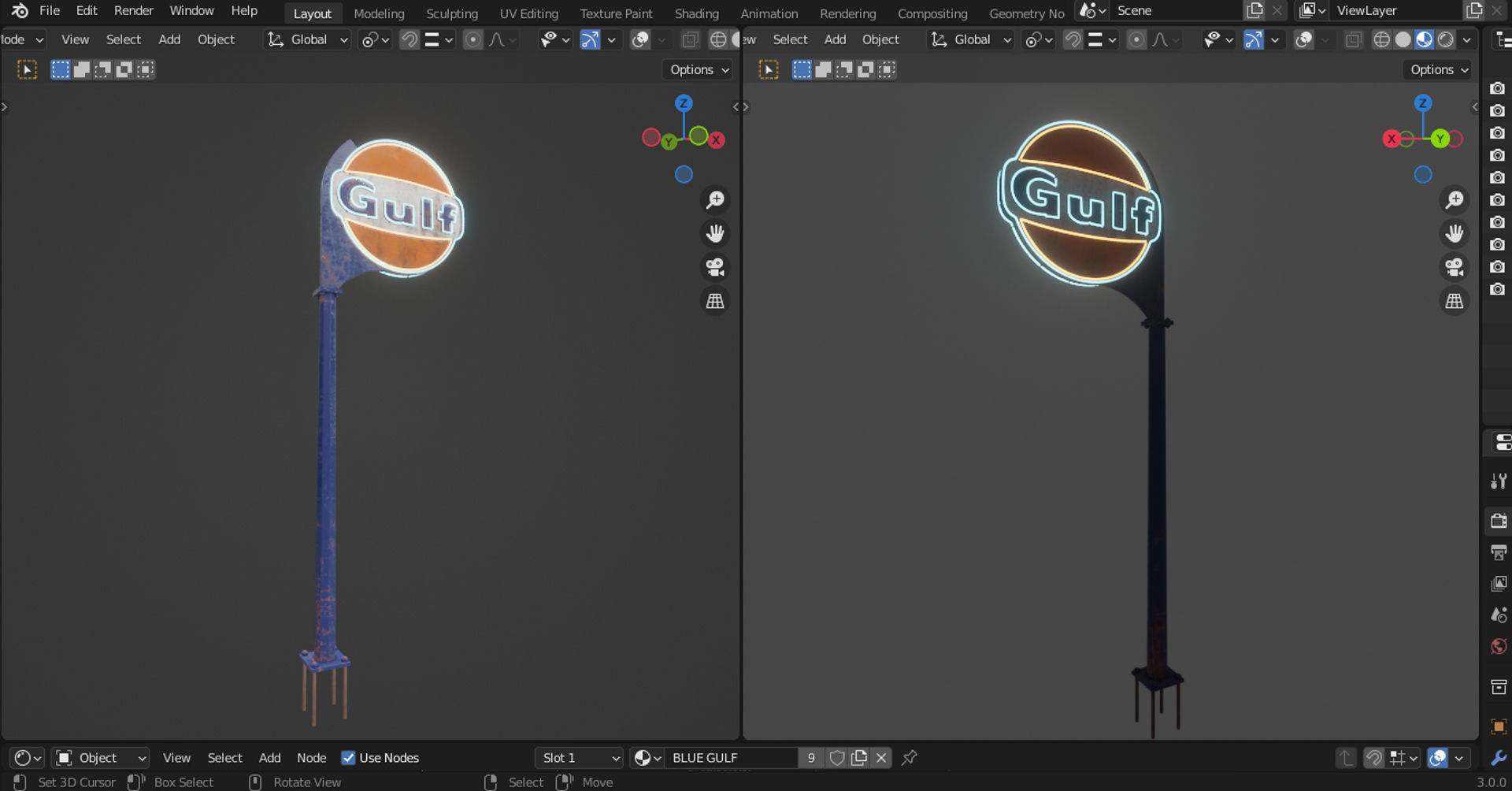  VINTAGE GULF GASOLINE SERVICE POST  3D model_6