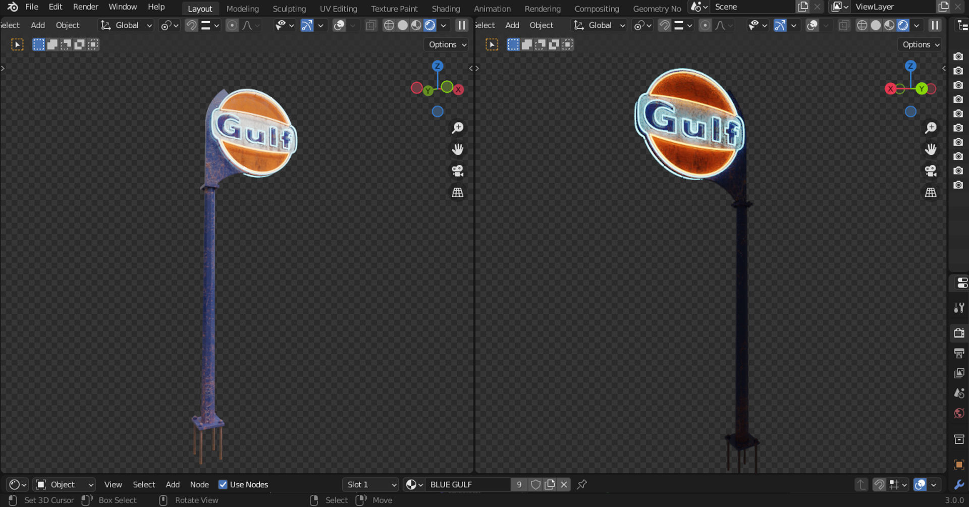  VINTAGE GULF GASOLINE SERVICE POST  3D model_4