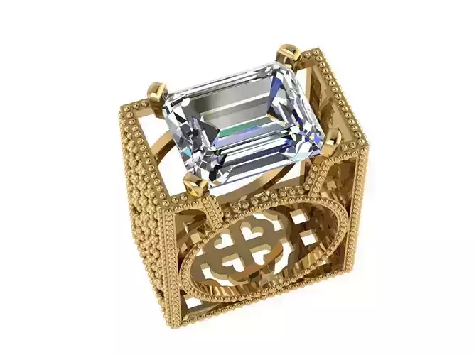 Ring314 gold ring with emerald cut diamond
