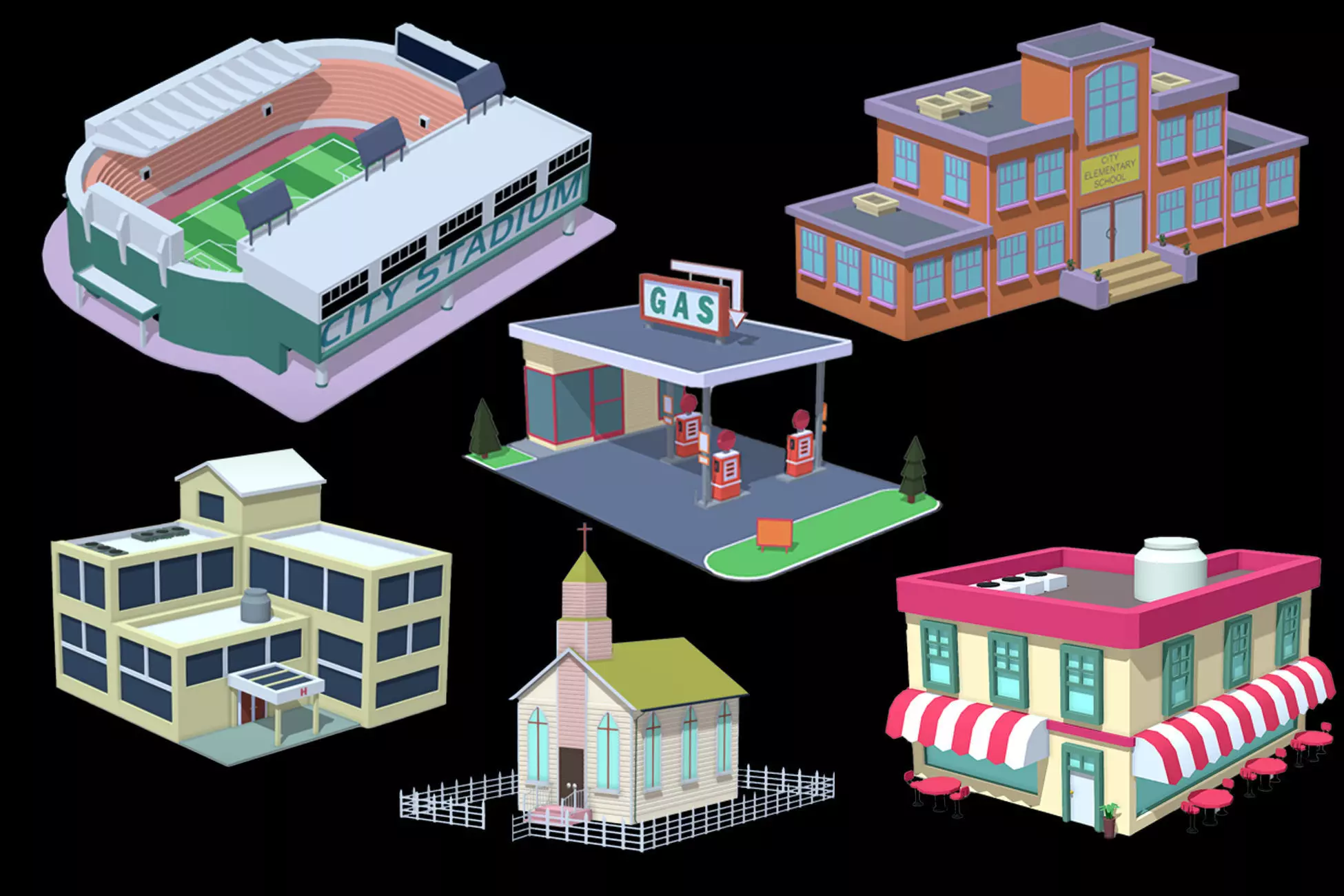 Toon Building Pack for Unity Low-poly 3D model_0