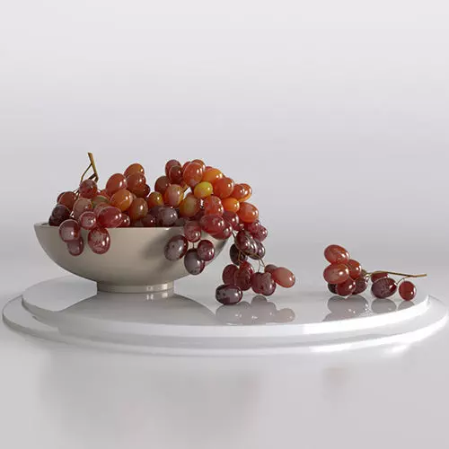Grapes in a ceramic bowl 3D model