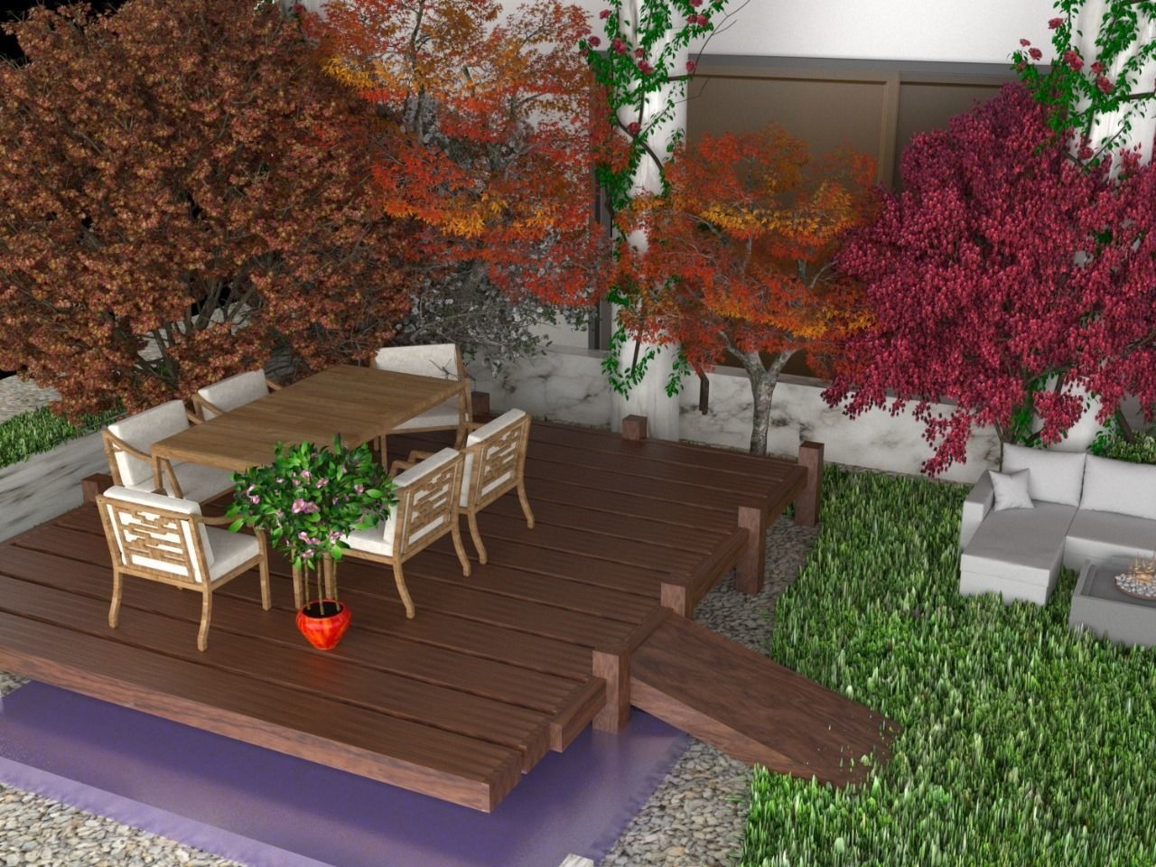 landscape garden with furniture and plants 3D model_2