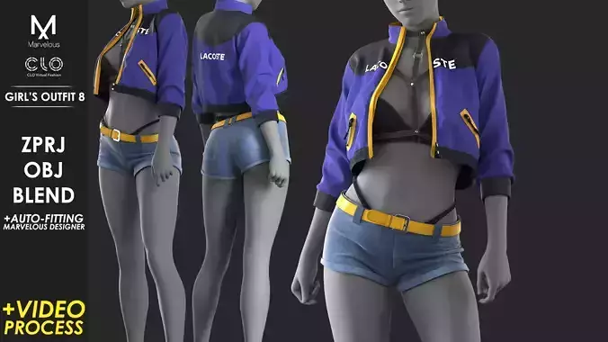 Girls Outfit 8 - Marvelous Designer with Video Process 3D model