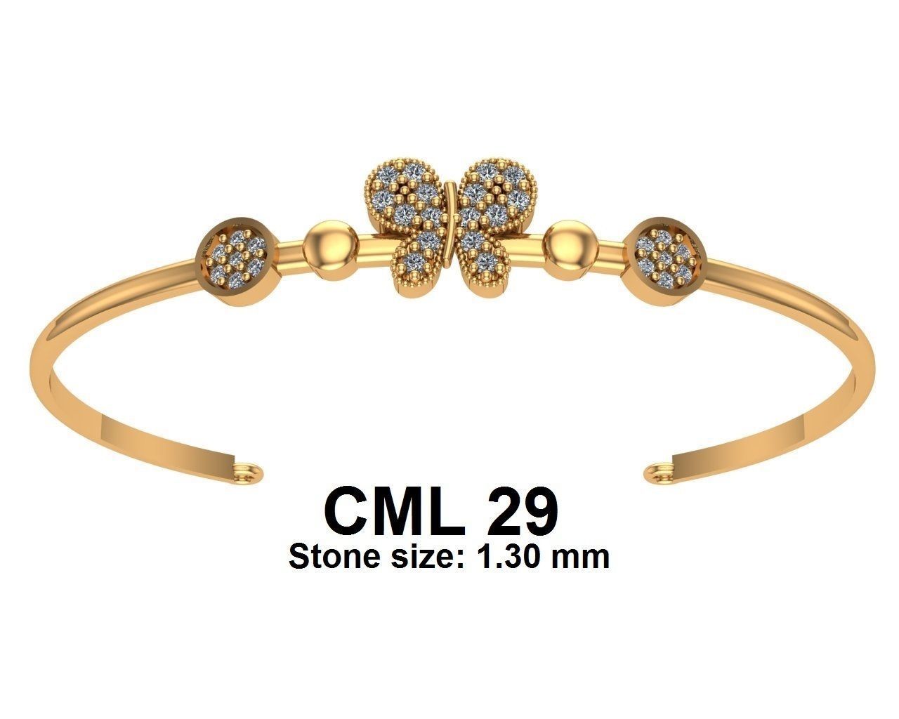 bracelet29 gold - plated butterfly bangle with diamonds 3D print model_8