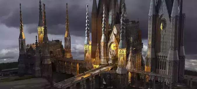 Dark Gothic Cathedral Dagon Architecture Kitbash Extended 