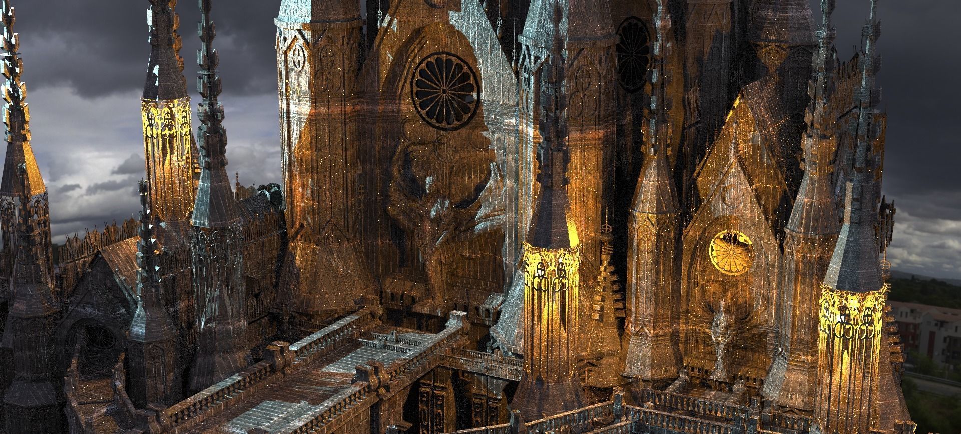 Dark Gothic Cathedral Dragon Architecture 4 Kit bash 3D model_2