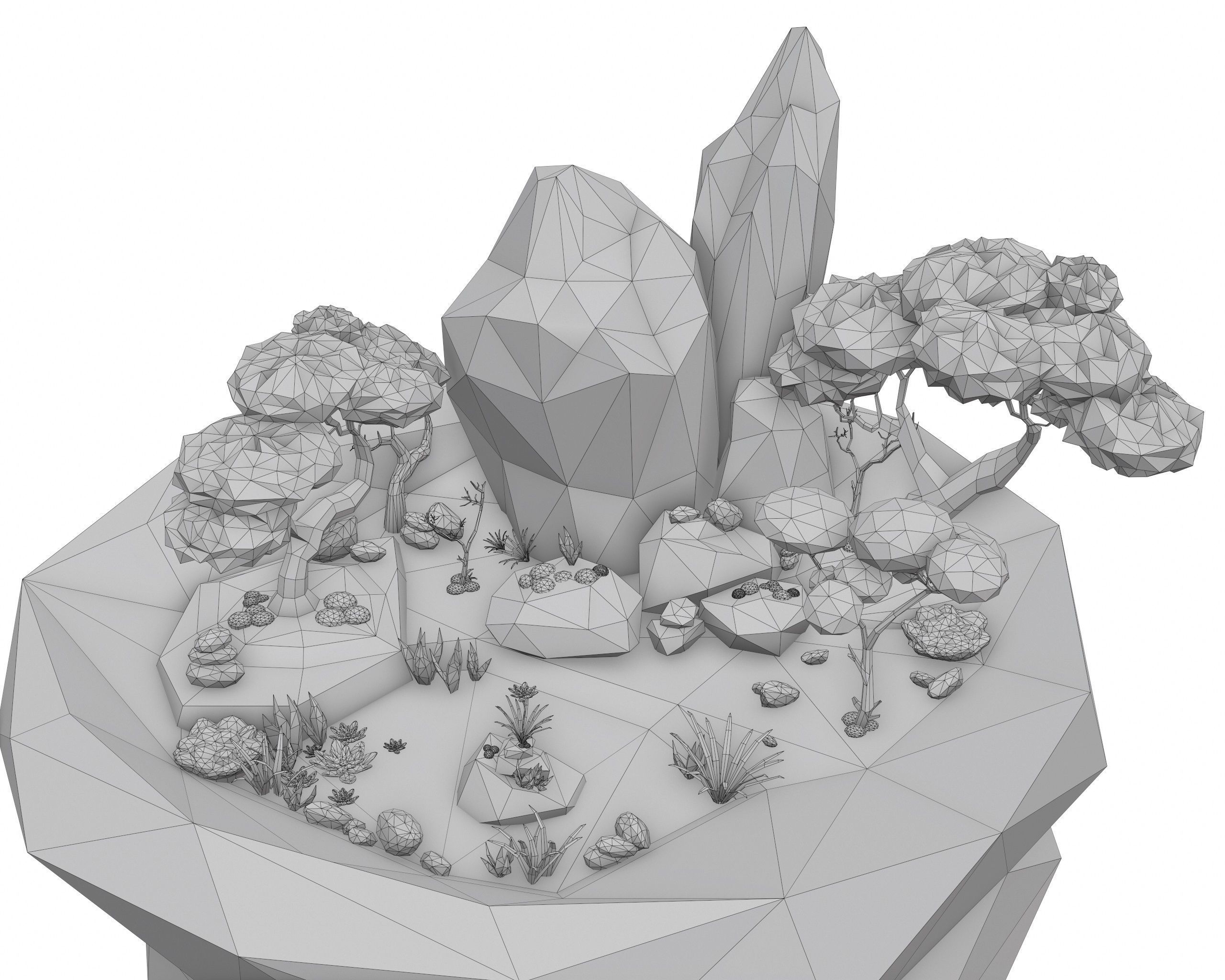 Cartoon Style Floating Island with a Lake - LOW POLY Low-poly 3D model_14