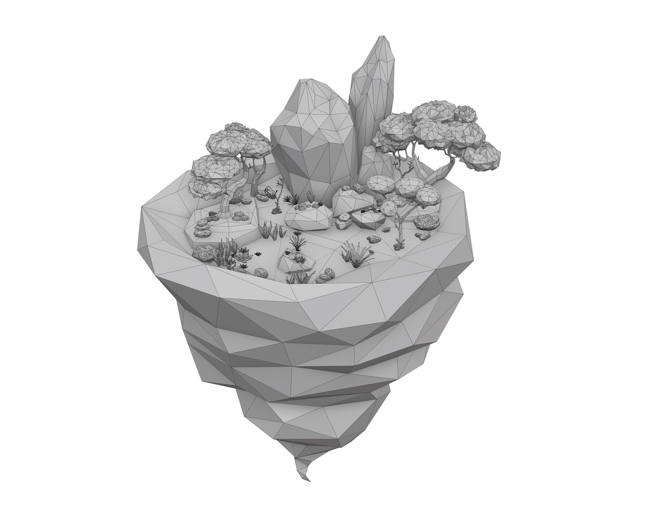 Cartoon Style Floating Island with a Lake - LOW POLY Low-poly 3D model_13