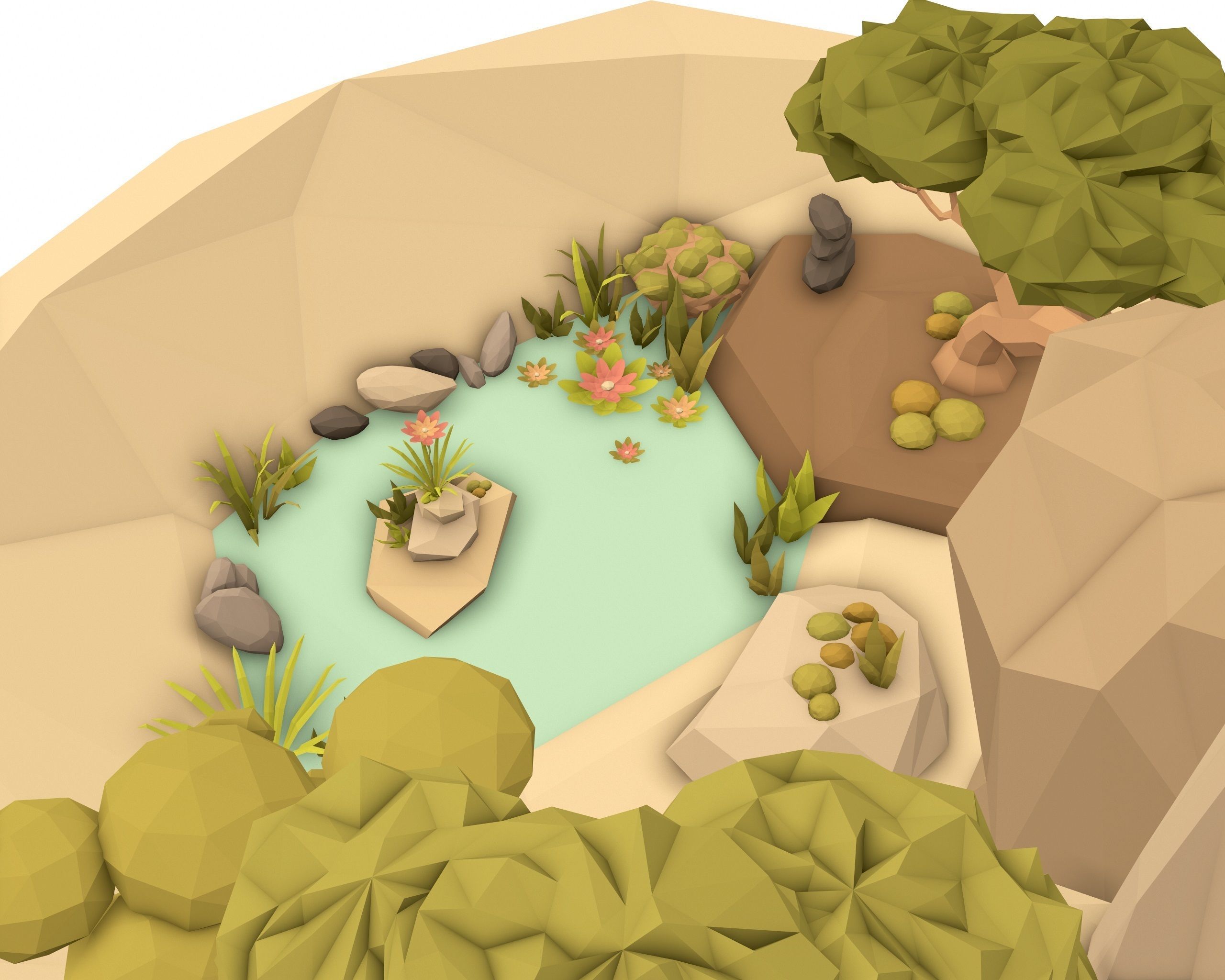 Cartoon Style Floating Island with a Lake - LOW POLY Low-poly 3D model_11