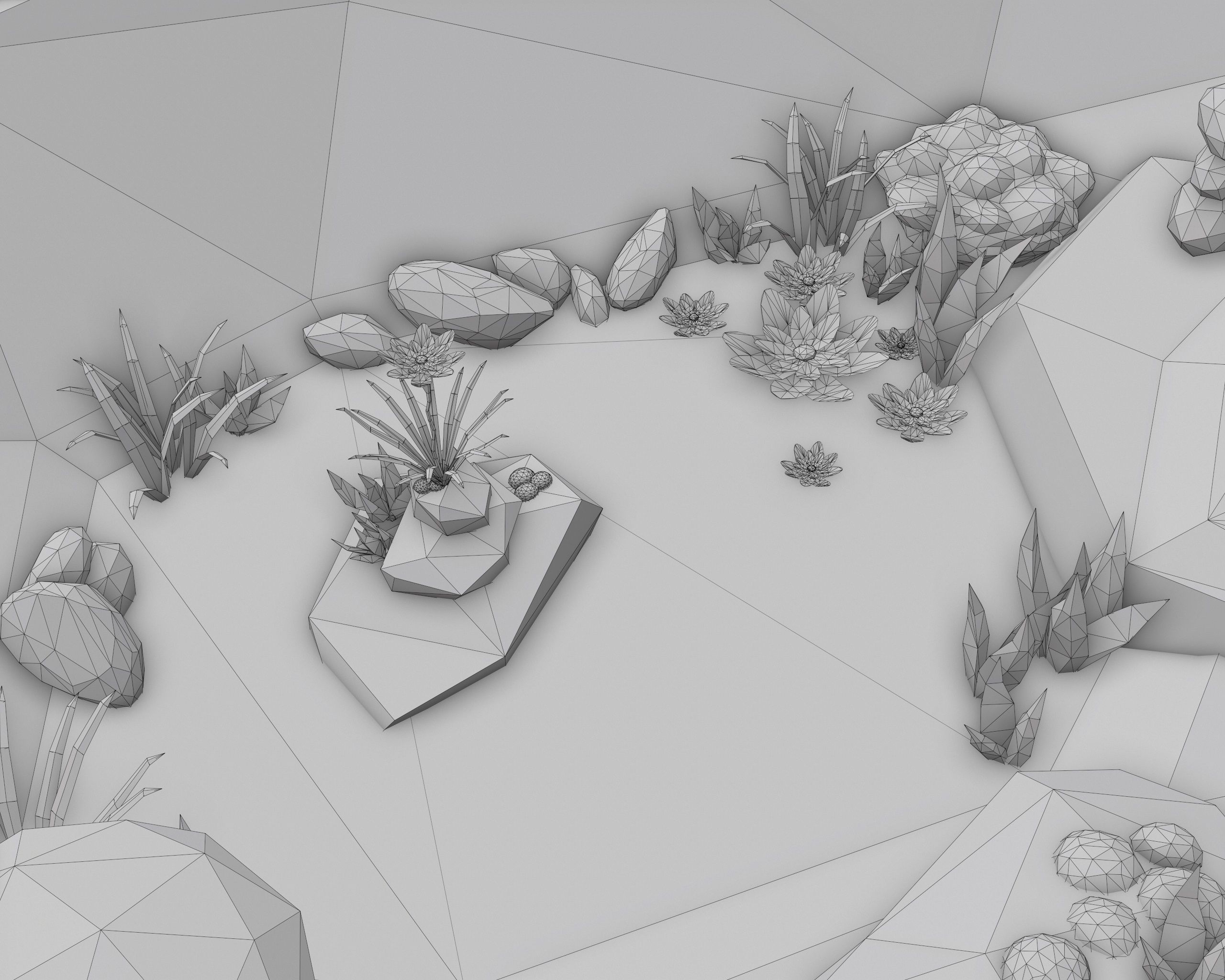 Cartoon Style Floating Island with a Lake - LOW POLY Low-poly 3D model_15