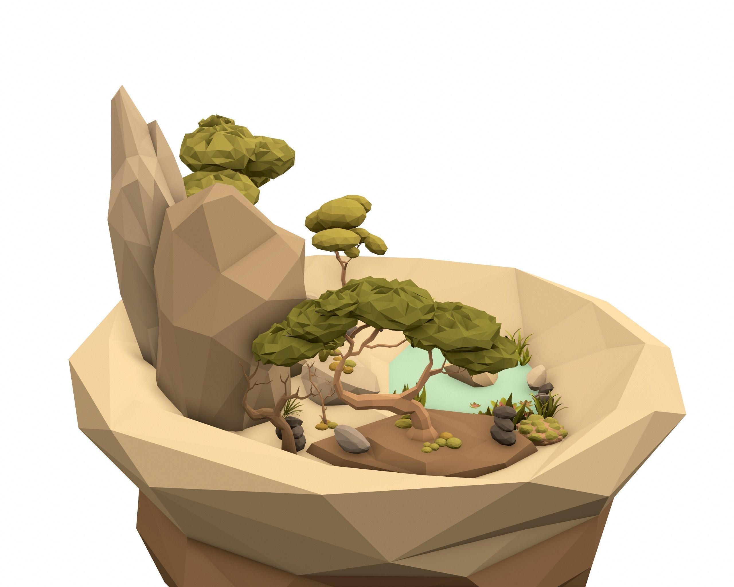 Cartoon Style Floating Island with a Lake - LOW POLY Low-poly 3D model_8