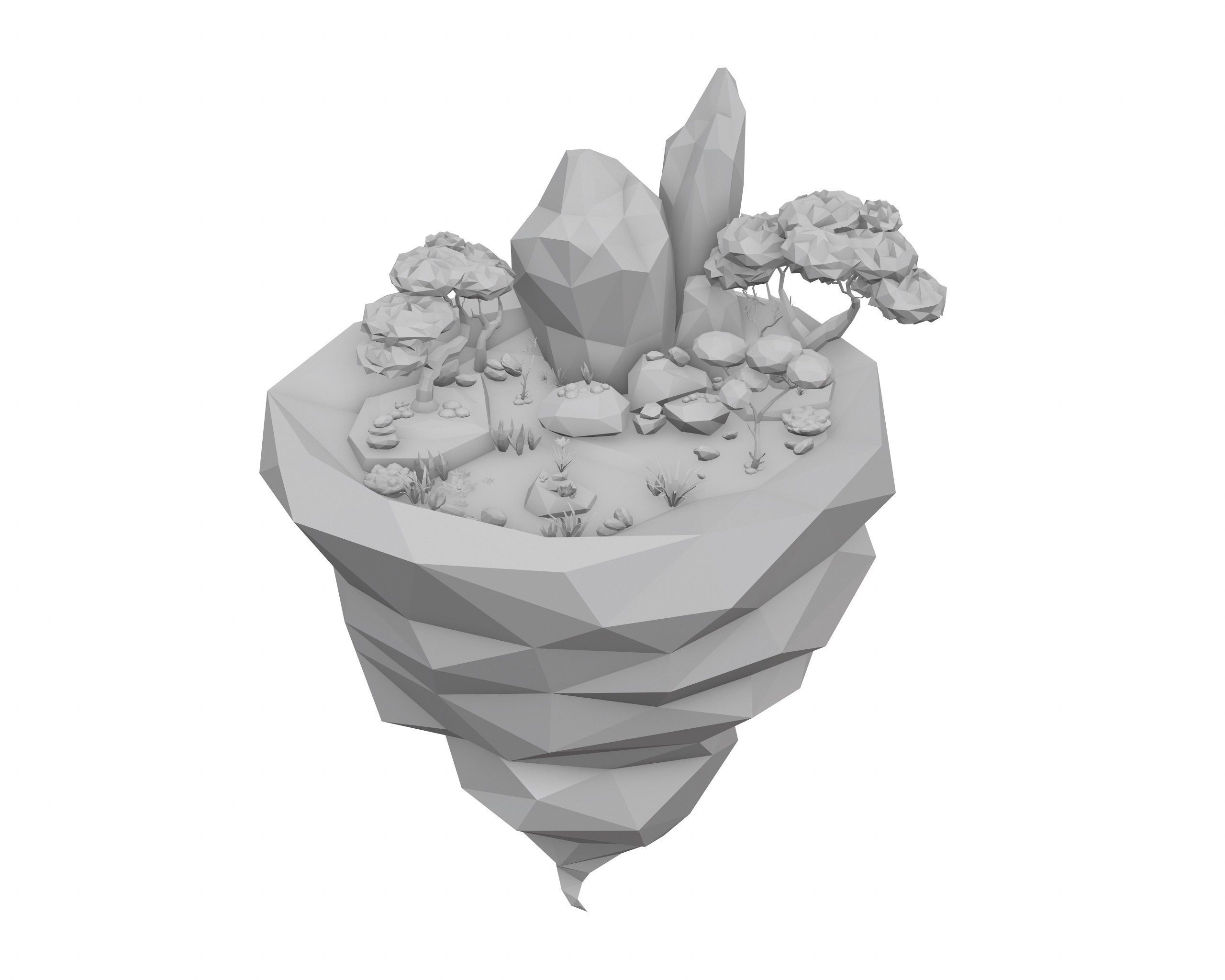 Cartoon Style Floating Island with a Lake - LOW POLY Low-poly 3D model_12
