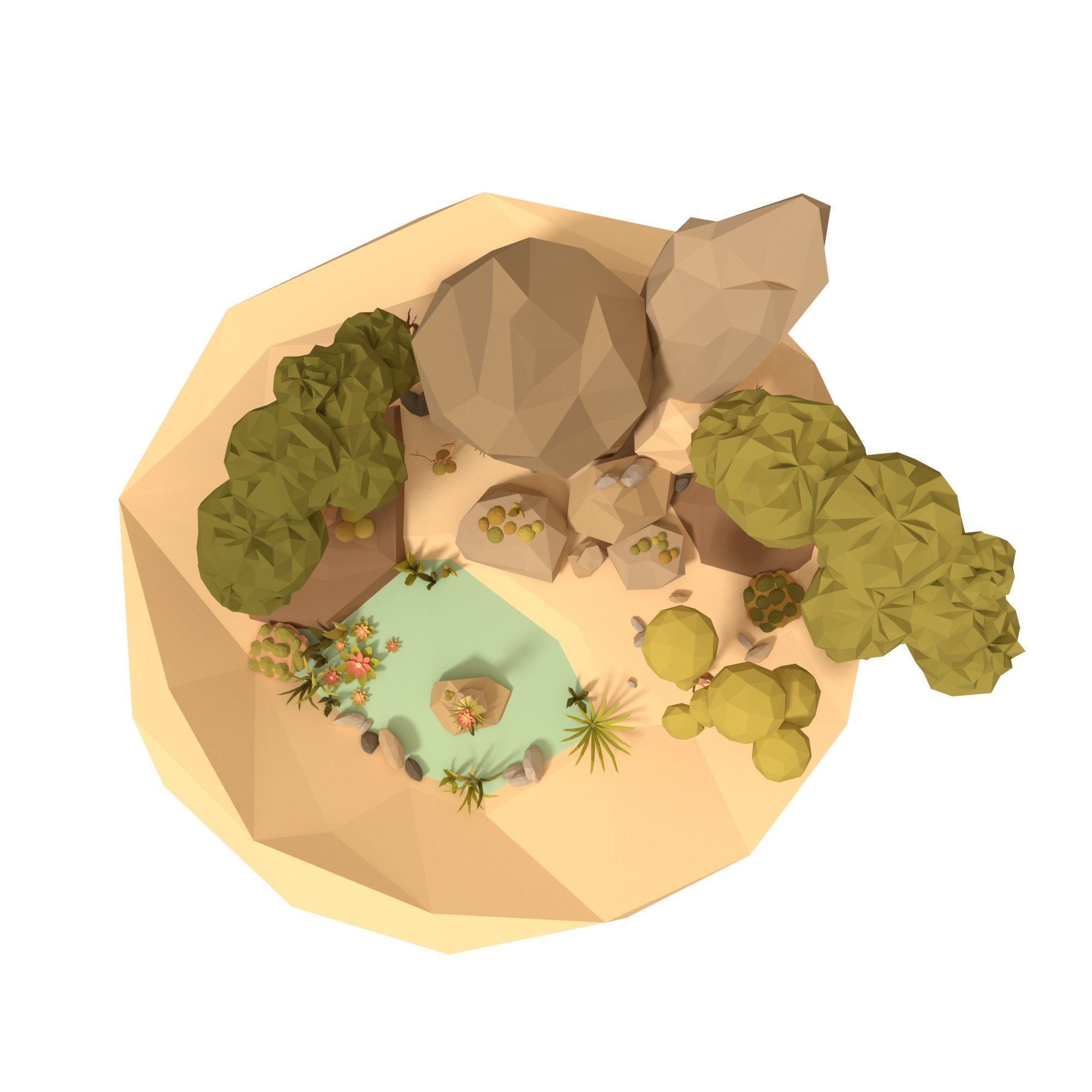 Cartoon Style Floating Island with a Lake - LOW POLY Low-poly 3D model_5