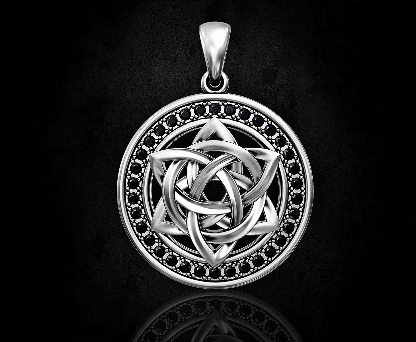 Star knot pendant with frame of gemstones 3D print model_1