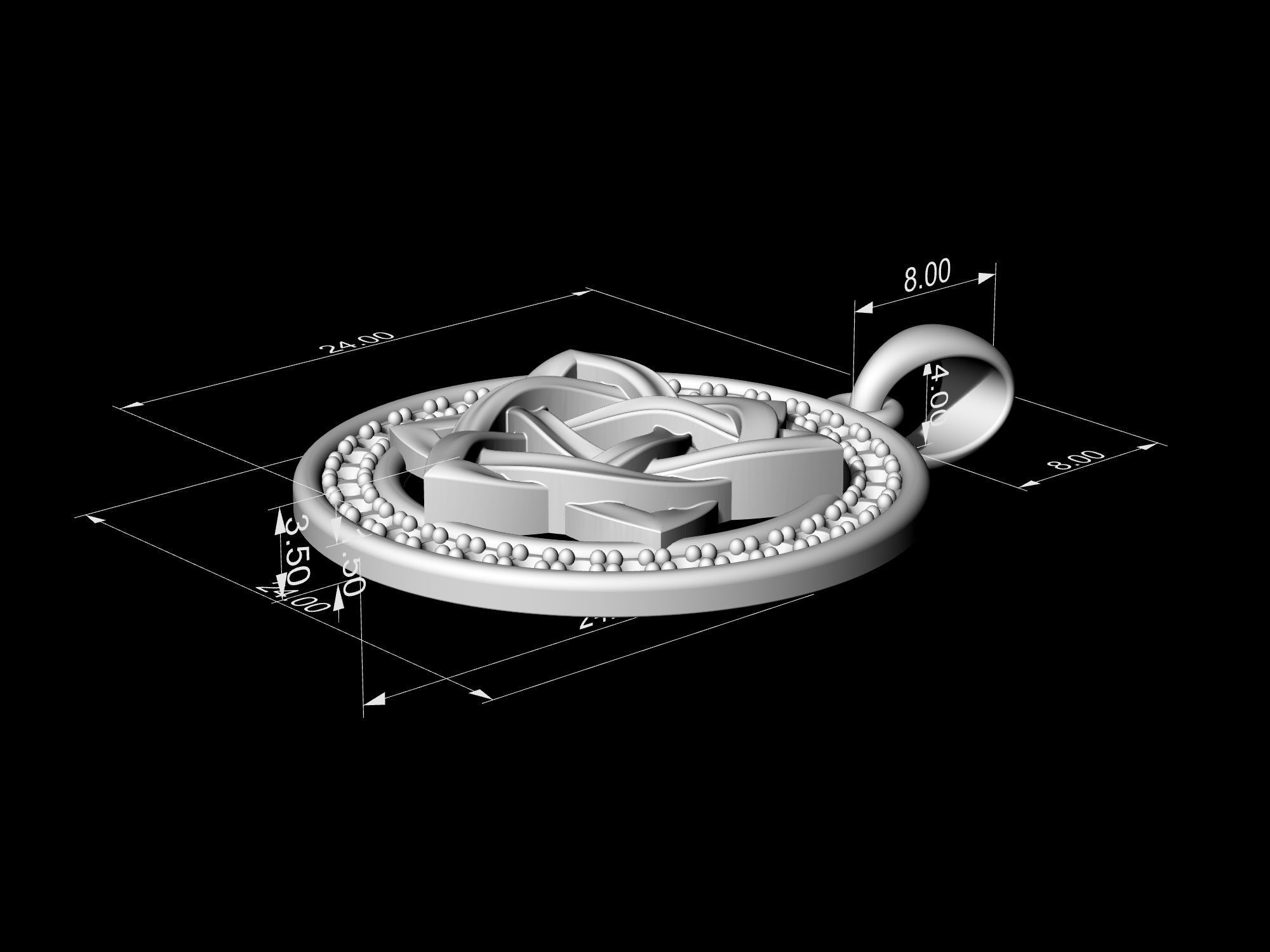 Star knot pendant with frame of gemstones 3D print model_10