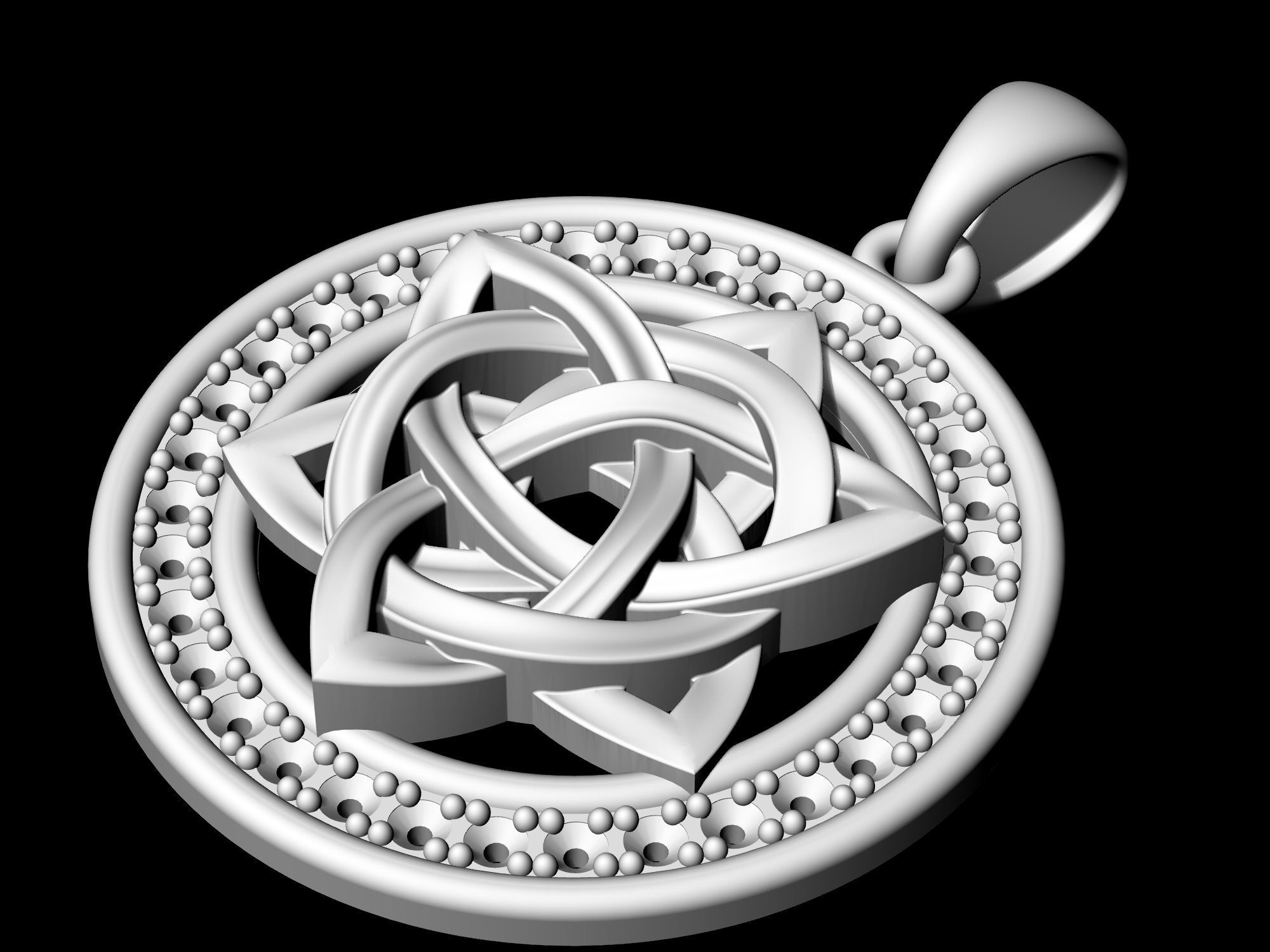 Star knot pendant with frame of gemstones 3D print model_5