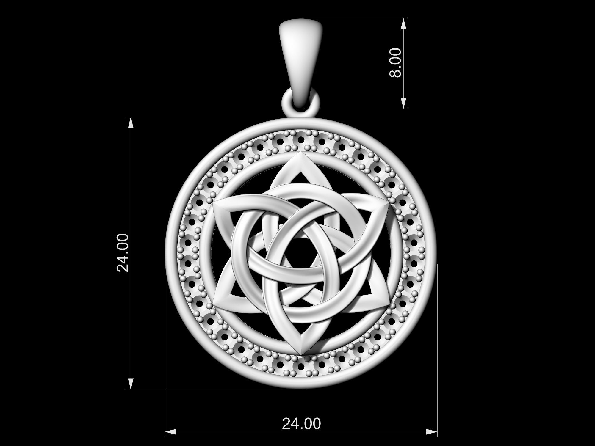 Star knot pendant with frame of gemstones 3D print model_8