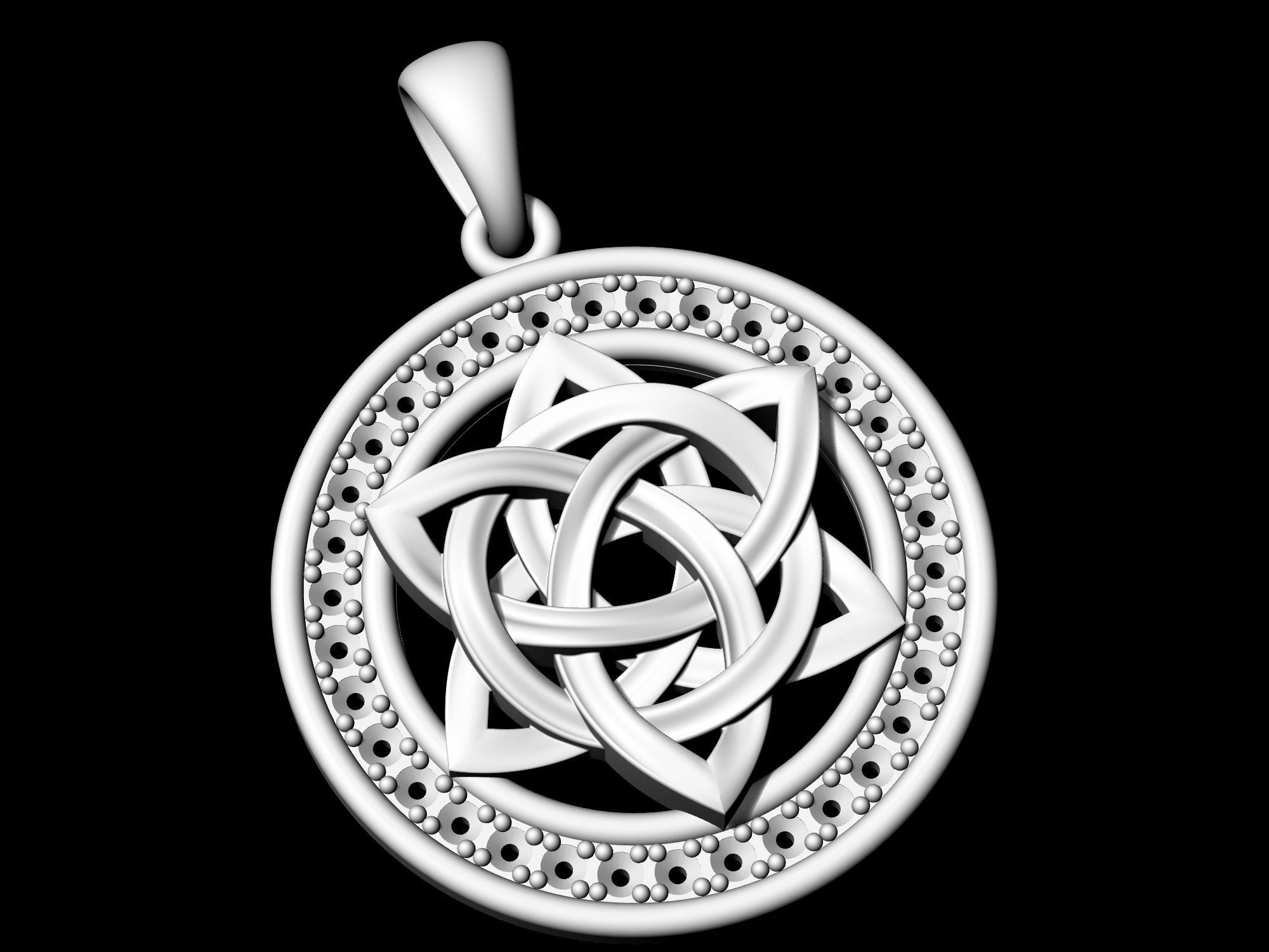 Star knot pendant with frame of gemstones 3D print model_3