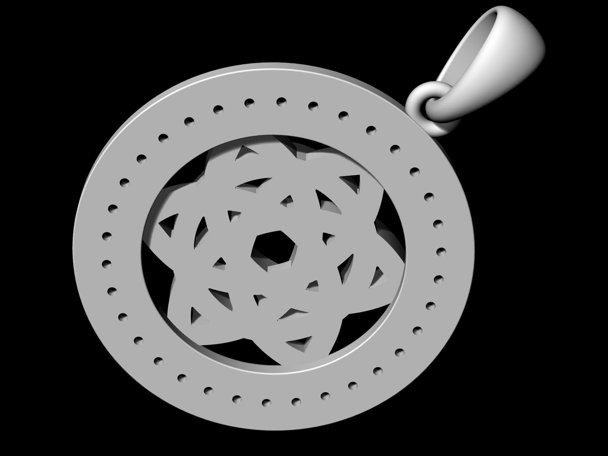 Star knot pendant with frame of gemstones 3D print model_7