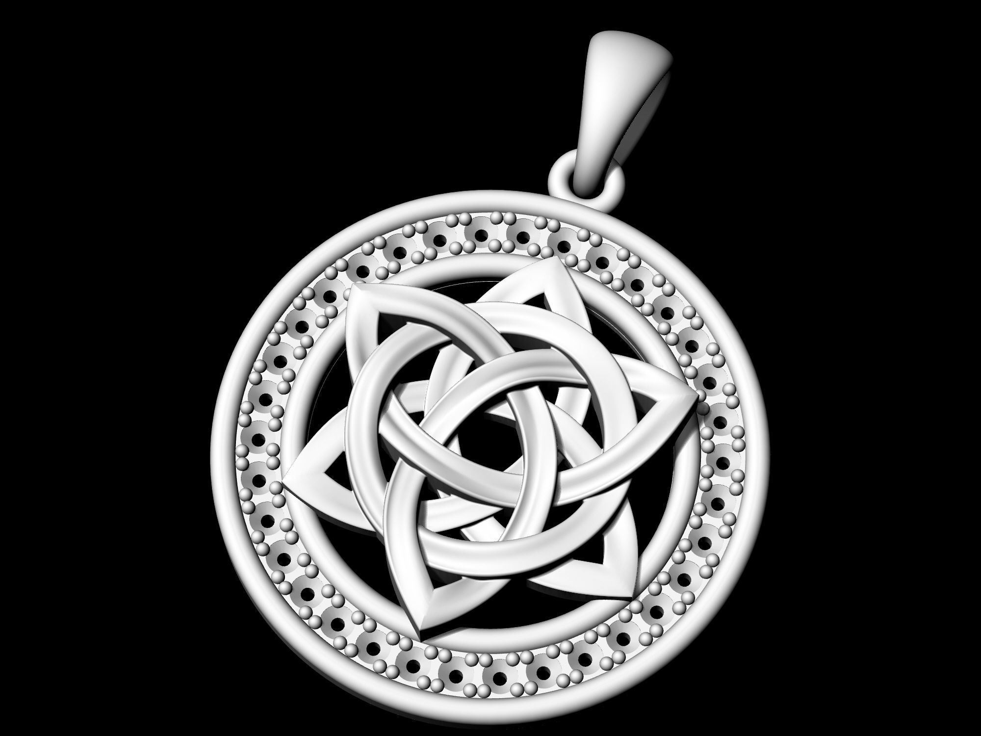 Star knot pendant with frame of gemstones 3D print model_4