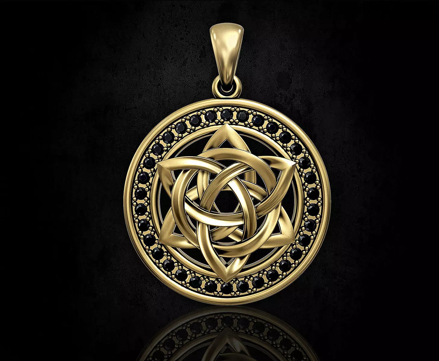 Star knot pendant with frame of gemstones 3D print model_0