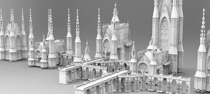 Gothic Cathedral Cult Architecture Kit bash Extended 3D model