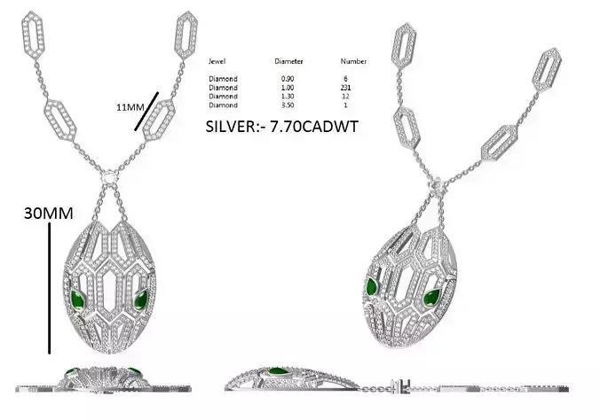 Nackless necklace with emeralds and diamonds