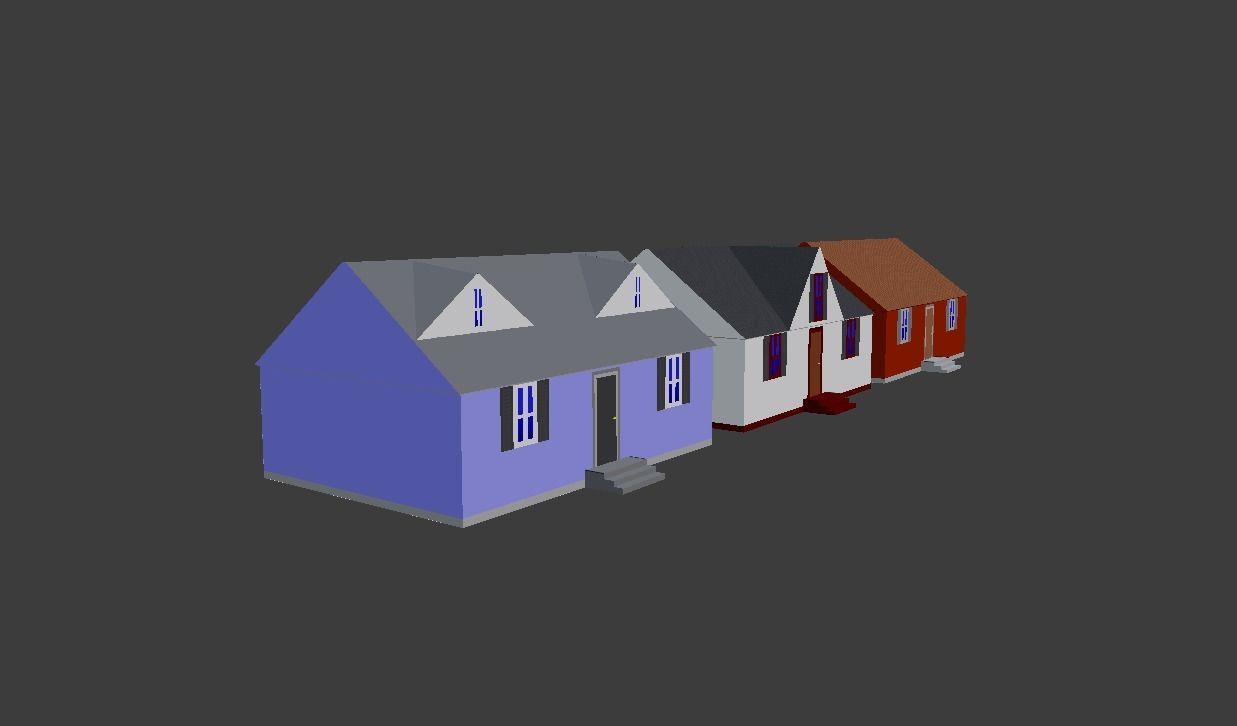 PSX Cartoon Houses Low-poly 3D model_6