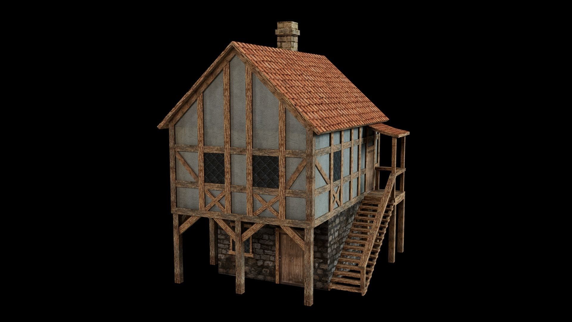 3D Lowpoly medieval house model Low-poly 3D model_5
