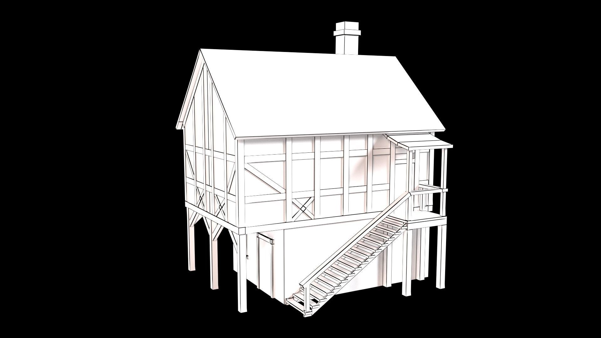 3D Lowpoly medieval house model Low-poly 3D model_2
