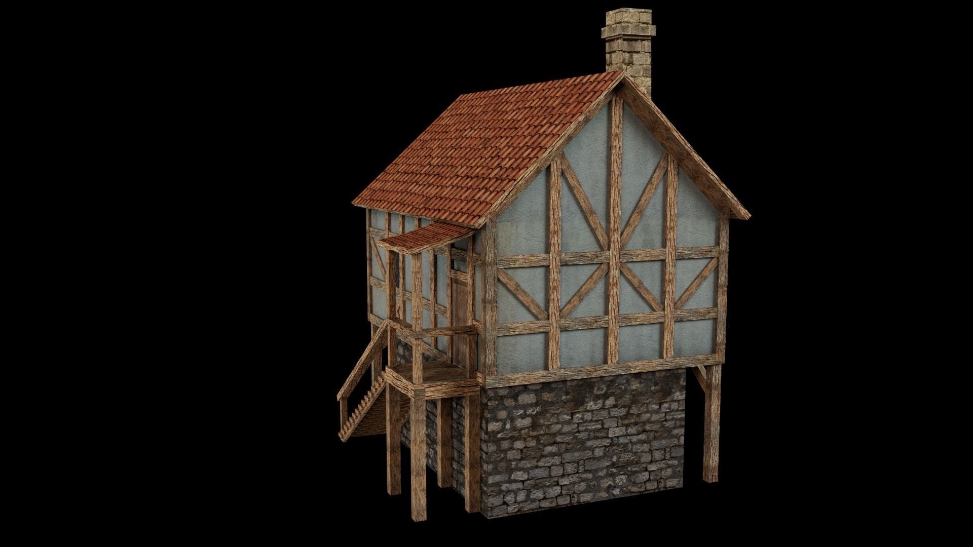 3D Lowpoly medieval house model Low-poly 3D model_3