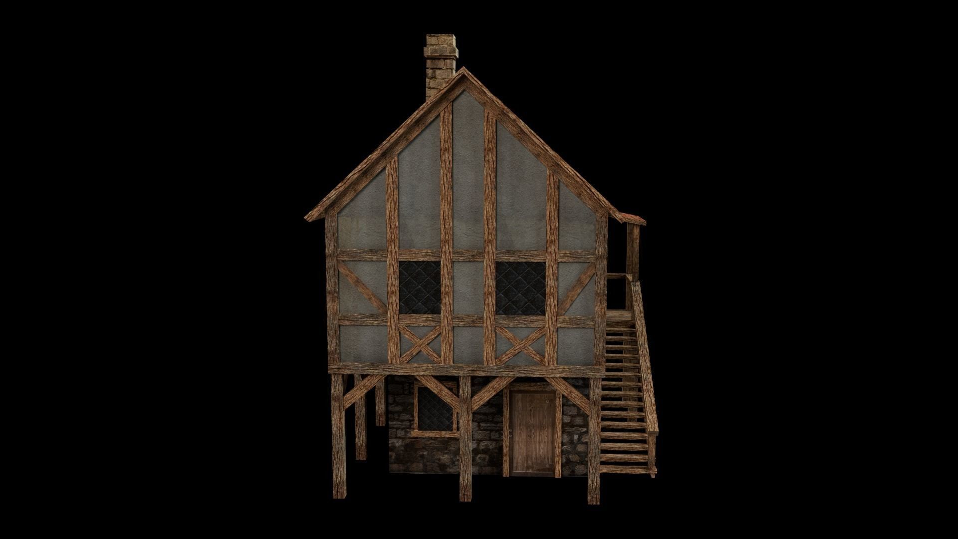3D Lowpoly medieval house model Low-poly 3D model_4