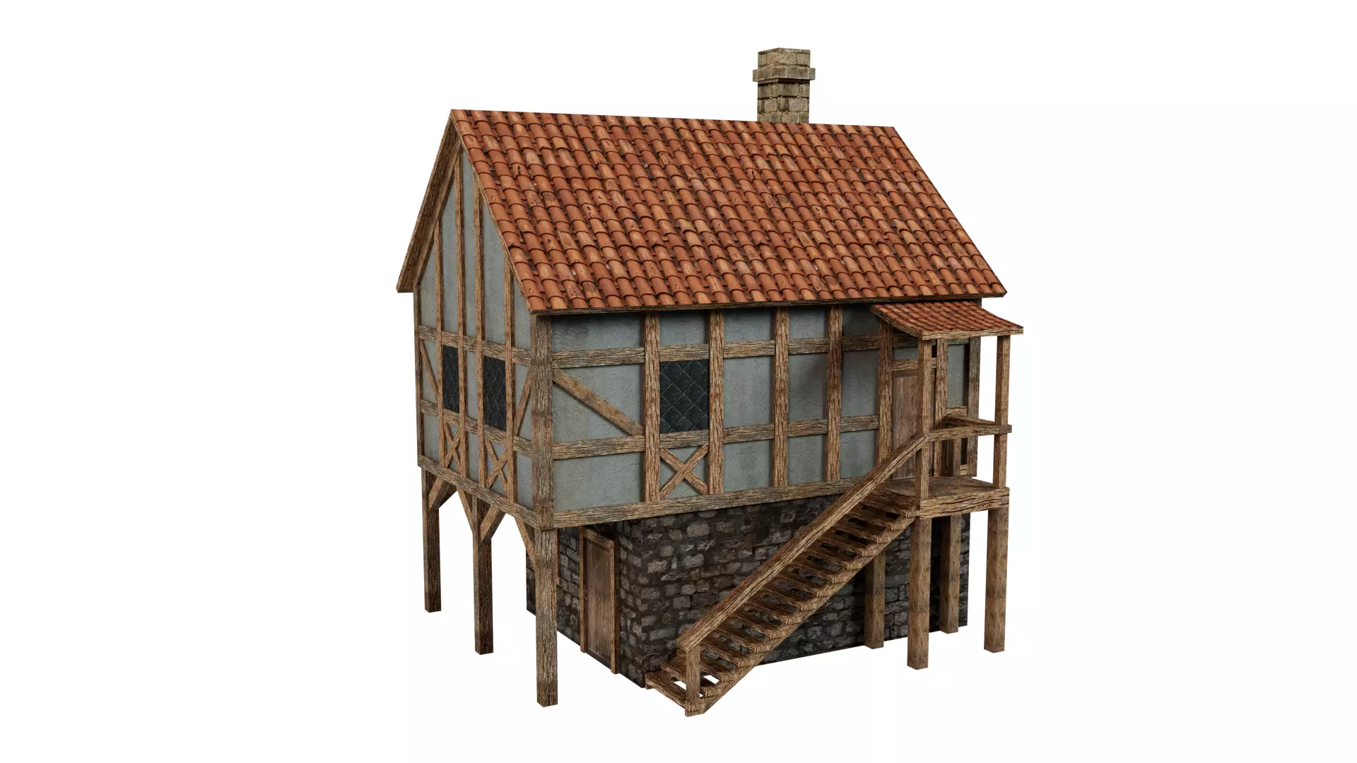 3D Lowpoly medieval house model Low-poly 3D model_0
