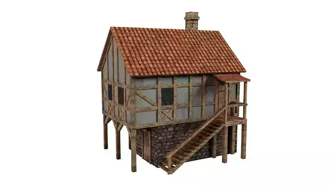 3D Lowpoly medieval house model Low-poly 3D model