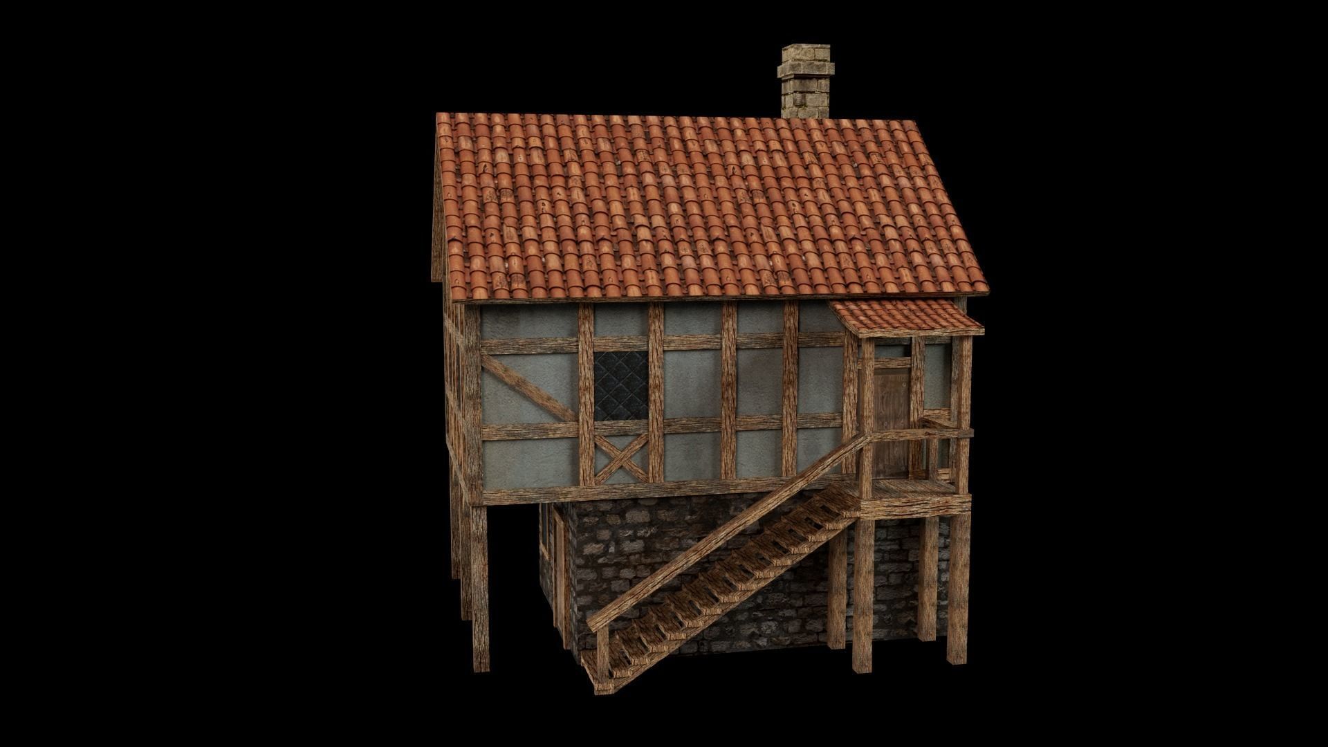 3D Lowpoly medieval house model Low-poly 3D model_1